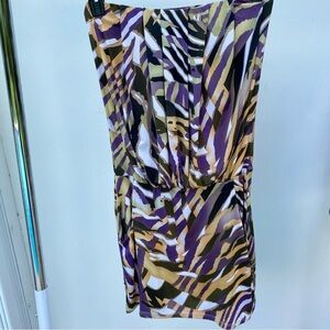 Y2K S-Twelve Multicolor Abstract Zebra Strapless Mini Bodycon Dress Size Medium